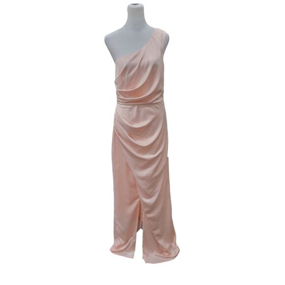 NEW Lulus Dreaming of Elegance Pink Satin One-Shoulder Maxi Dress - Size M - Picture 5 of 16